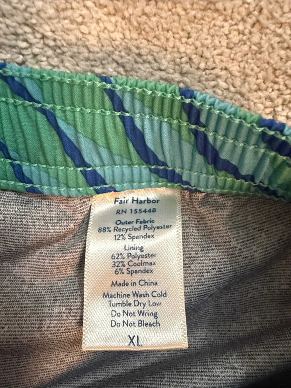 Fair Harbor Boys XL  Green & Blue Diagonal-Stripe Swim Trunks Bathing Suit